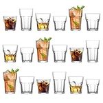 LAV 18pc Clear Aras Glassware Set - Mixed Glass Highball Cocktail Gin Glasses and Water Whiskey Drinking Tumblers