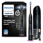 Philips Sonicare DiamondClean Smart 9400 Electric Toothbrush, Sonic Toothbrush with App, Pressure Sensor, Brush Head Detection, 4 Brushing Modes and 3 Intensity Levels, Black, Model HX9917/89