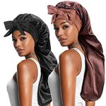 Heniho 2pcs Long Satin Bonnets with Tie Band, Large Braid Bonnet Silky Hair Cap for Locs Women Sleeping, E