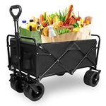 PACBEAR Folding Wagon Carts With Adjustable Handle/collapsible Beach Wagon with Big Wheels for Sand, 220lbs Capacity, Black,TRP1008