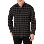 Amazon Essentials Men's Regular-Fit Long-Sleeve Flannel Shirt, Charcoal Buffalo, Large