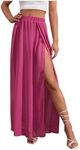 OYOANGLE Women's Sheer Mesh Hight Waist Split Beach Cover Up Long Skirt Hot Pink X-Small