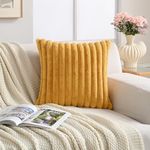 Volcanics Pack of 1 Double-Sided Faux Fur Plush Decorative Throw Pillow Covers 18x18 Inches Soft Fluffy Striped Couch Pillow Cases, Mustard Yellow