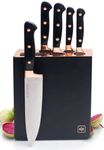 Copper Knife Set, A Knife Set with Sharpener Built-in, Upright 7-Piece Rose Gold Knife Set - Self Sharpening Knife Set with Block, Rose Gold Kitchen Accessories