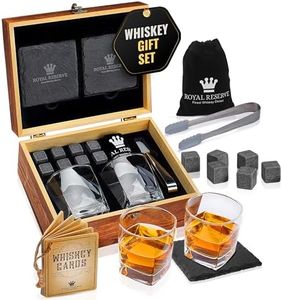 Royal Reserve Whiskey Stones Gift Set Artisan Crafted Chilling Rocks Scotch Bourbon Glasses and Slate Table Coasters – Gift for Guy Men Dad Boyfriend Anniversary or Retirement Regalos para Hombre