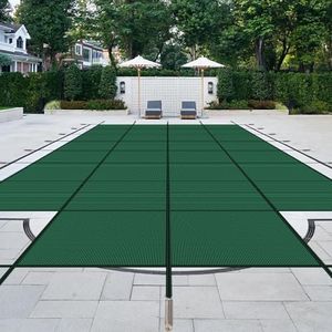 Lynkron Pool Safety Cover for Inground Pools, Heavy-Duty Winter Pool Cover, Rectangle Mesh/Solid Swimming Pool Covers, Triple Stitched for High Strength & UV Protection,Green