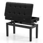 COSTWAY Leather Piano Bench, Height Adjustable Keyboard Duet Seat with Padded Cushion, Storage Compartment, Classic Piano Dressing Table Stool for Kids Adults