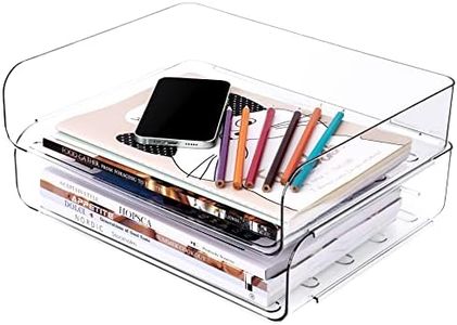 Tomorotec Desk Letter Tray Set, A4 Size Clear PET Stackable Document Organizer Office Desktop File Paper Holder Book Storage Rack Side Load Anti-Skid Stacking Support Convex Bottom (2X Landscape)