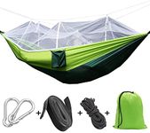 Tresbro Portable Parachute Nylon Fabric Travel Camping Hammock with Mosquito Net and Tree Straps, Best Comfortable Hammocks Tents for Outdoor Hiking, Backpacking, Backyard-Green