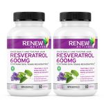 Renew Actives Optimized Resveratrol Supplement - 600mg Natural Resveratrol Complex Supplements with 50% Trans Resveratrol - Provides High Antioxidants - 60 Vegan Capsules (2 packs)