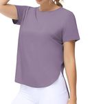 THE GYM PEOPLE Women's Workout T-Shirts Loose Fit Short Sleeve Cotton Running Basic Tee Tops with Split Hem Grey Purple