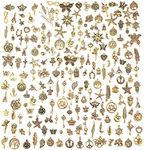 JIALEEY 200Pcs Tibetan Antique Gold Charm Mixed Pendants DIY for Bracelet Necklace Jewelry Making and Crafting, Zinc, alloy