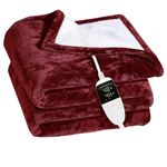 ARCOVA HOME Double Electric Blanket Throw with 6 Heating Levels and 2-10 Hours Time Settings, Flannel to Sherpa Super Cozy Heated Blanket Machine Washable with 5 Year Warranty 60x60 inch (Maroon)