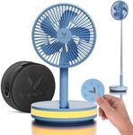 VENTY Portable Fan - Wireless Battery Operated With 4 Speeds, LED Lighting, Carry Case & Remote Control - Travel Rechargeable Fan & Power Bank With USB & USB-C Ports (Blue)