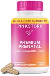 Pink Stork Premium Prenatal Vitamin for Women - Organic Whole-Food Ingredients, Multivitamin & Probiotics - Morning Sickness, Digestion, & Energy - Folate, B6, & Iron - 60 Capsules