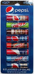 Taste Beauty (1) Party Pack Pepsi - 8pc Soda Flavored Lip Balm Sticks - Flavors: Cherry Vanilla, Mountain Dew, Mug Root Beer, Wild Cherry, Livewire, White Out, Diet - Net Wt. 0.12 oz Each Stick