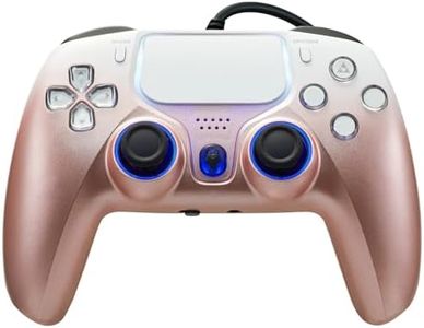 NBCP Wired PS5 Controller, Turbo, Hall-Effect Triggers, Dual Vibration, 6-Axis Gyro, 10ft Cable –Gamepad Compatible with PS5/PS4/PC/Steam – Rose Gold Color
