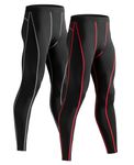 Niksa Men's Gym Fitness Compression Pants 2 Pack,Sports Tights Leggings Base Layer Trousers Cool Dry(M,Black&Red,Black&Gray)