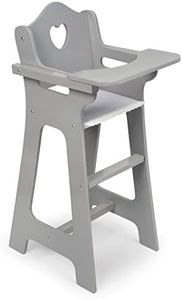 Badger Basket Executive Doll High Chair - Wooden Toy Chair with Liftable Tray, Fabric Seat Trim, and Realistic Design - Fits 18 Inch Dolls and More - Gray and White