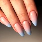 Gradient Blue Press On Nails Almond, Fake Nails Acrylic Nails Medium, French Stick on Nails Press ons,Oval Nails False Nails for Women in 24 PCS