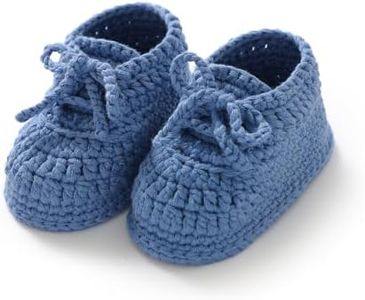 Hadetoto Baby Booties Newborn Cotton Knit Shoes Hand Crochet Soft First Walking Cozy Sneaker for Infant Boys Girls