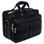 HYATT Leather Accessories 16 Inch 24 litres Capacity Leather Laptop Office Briefcase for Men Upto16 inch Laptop Compartment Dimension-L-16 X H-12 X W-6 Inch Weight-1.4 KG (BLACK)