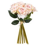 Fourwalls Beautiful Decorative Artificial Rose Flower Bouquet for Home décor (26 cm Tall, 10 Flower Stems, Light/Pink)