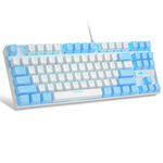 75% Mechanical Gaming Keyboard with Red Switch, MageGee LED Blue Backlit Keyboard, 87 Keys Compact TKL Wired Computer Keyboard for Windows Laptop PC Gamer - White/Blue