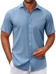 COOFANDY Lightweight Button Down Shirt Short Sleeve Work Shirts Stain Resistant Shirts for Men Slate Blue