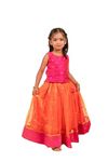 Stanwells Kids Orange And Magenta Combo South Indian Baby Girls Mirror Work Net Readymade Lehenga Choli Set (3-4 Years)