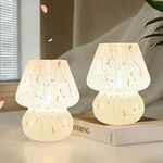 ONEWISH Mushroom Lamp Small Bedside Table Lamp-Nightstand Light Fully Dimmable, Translucent Glass Lamp for Bedroom Living Kitchen, Murano Aesthetic Lamp Birthday Gift White