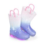 EUXTERPA Girls Light Up Kids Wellies Toddler Welly Boots for Rainy Rainbow Days Children Wellingtons Waterproof Boots for 3-5 Years Size 8 UK Child