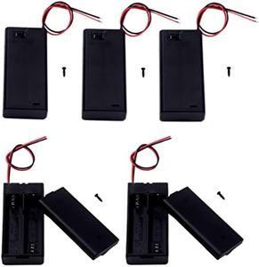 LAMPVPATH 5Pcs 2 AA Battery Holder with Switch, 2X 1.5V AA Battery Holder Case with Wire Leads and ON/Off Switch(5 Pack)