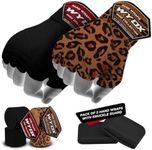 WYOX Boxing Hand Wraps Inner Gloves - Elasticated Thumb Loop Bandages, Mexican Style Under Mitts for Wrist Wrap Protection (Pair of 2, Black+Cheetah, 4.5 Meter / 180 inches (Length))