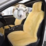 Altlue Real Genuine Sheepskin Car Seat Covers For Cars SUV Trucks Van Motorhome Front Seats Fluffy Car Seat Covers Authentic Sheepskin Seat Covers For Car Front Seat - Universal (Yellow beige,1 Piece)