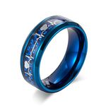 Bishilin Engagement Rings for Men Custom, Blue Wedding Ring Men Stainless Steel Heartbeat with Carbon 8MM Wide Size N 1/2