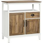 HOMCOM Buffet Cabinet, Farmhouse Storage Cabinet, Freestanding Sideboard with Doors, Drawer and Open Shelf, Brown Oak