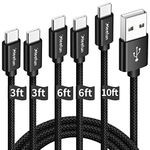 CLEEFUN Type C Cable Fast Charge, 【5-Pack, 3/3/6/6/10 ft】 C Type Charger Cable Fast Charging Cords for Samsung Galaxy S24 S23 S22 S21 S20 FE Ultra S10, Pixel, Moto, PS5 and Other Type C Charger