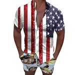 HULKAY Hawaiian Shirt for Men Patriotic Aloha Shirts Stars & Stripes Pieced Flag Shirt USA Flag T-Shirt Casual Summer Shirts(White,M)