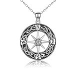 ONEFINITY Compass Necklace Sterling Silver Celtic Knot Necklace Graduation Friendship Talisman Travel Necklace Inspirational Graduation Gift Jewelry Gifts for Women Girls, Sterling Silver