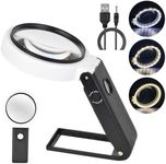 Bysameyee Magnifying Glasses with Light and Stand, 10X 25X Handheld Lighted Magnifier, Large Standing Magnifying Glass with 32 LED Lights for Close Work Coin Stamp Collection