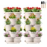 VIVOSUN 2-Pack 5 Tier Vertical Gardening Stackable Planter for Strawberries, Flowers, Herbs, Vegetables Ivory