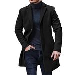 Trench Coat for Men Wool Blend Slim Fit Casual Long Jackets Windbreaker Fall Winter Warm Classic Business Work Coat Pockets, B# Black, Large