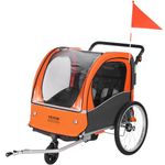 VEVOR Bike Trailer for Toddlers, Kids, Double Seat, 100 lbs Load, 2-In-1 Canopy Carrier Converts to Stroller, Tow Behind Foldable Child Bicycle Trailer with Universal Bicycle Coupler, Orange and Gray