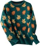 Women's Pullover Sweater Autumn and Winter Maple Leaf Pullover Long Sleeved Casual Campus Knitted Sweater Dark Green