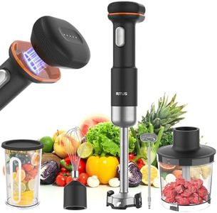 Ritus Cordless Immersion Blender, 5 in 1 Portable Hand Blender Heavy Duty Motor, Variable Speed Handheld Blender Stainless Steel Blade With 700ml Mixing Beaker, 500ml Chopper, Whisk and Milk Frother