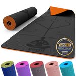 Yogii Yoga Mat - Non-Slip 6mm Thick TPE & Travel-friendly Yoga Mat - Perfect for Home & Gym Exercise Fitness & Pilates - With Laser Alignment Guides (Black/Orange) for Men & Women
