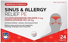 Rite Aid Sinus & Allergy Relief PE Tablets, Maximum Strength- 24 Count | Antihistamine and Nasal Decongestant | 4 Hour Allergy Medication | Allergy and Congestion Relief