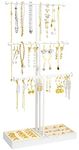 JUPELI Jewellery Stand Organiser, 3-Tier Adjustable Height Metal Tree Jewellery Necklace Display Stand Earrings Holder with Tray for Home, Storage for Necklaces Rings Earrings (with tray)