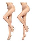 HUE Women's Toeless Sheer Tights with Lace Control Top, 15 Denier, Tan-2 Pair Pack, 1 (Pack of 2)